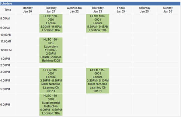Screenshot of a Pathway schedule which automatically includes an SI session.