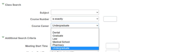 screenshot of choosing undergraduate as course career