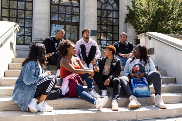 Students sitting on stairs