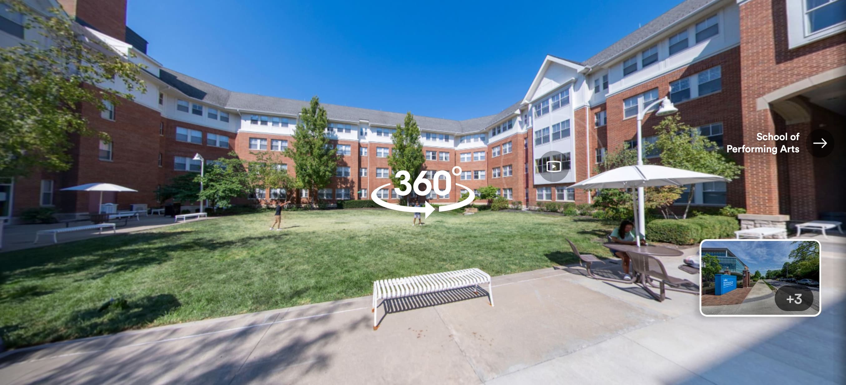 screenshot of buildings on campus with 360 written on it from virtual tour