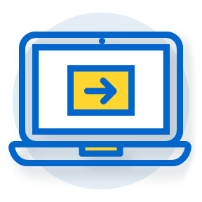 illustration of open laptop with arrow pointing right on screen