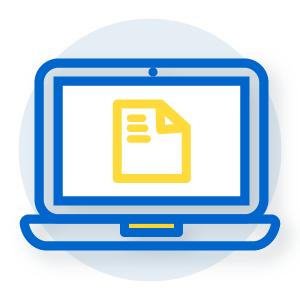 illustration of an open laptop with a document open on the monitor