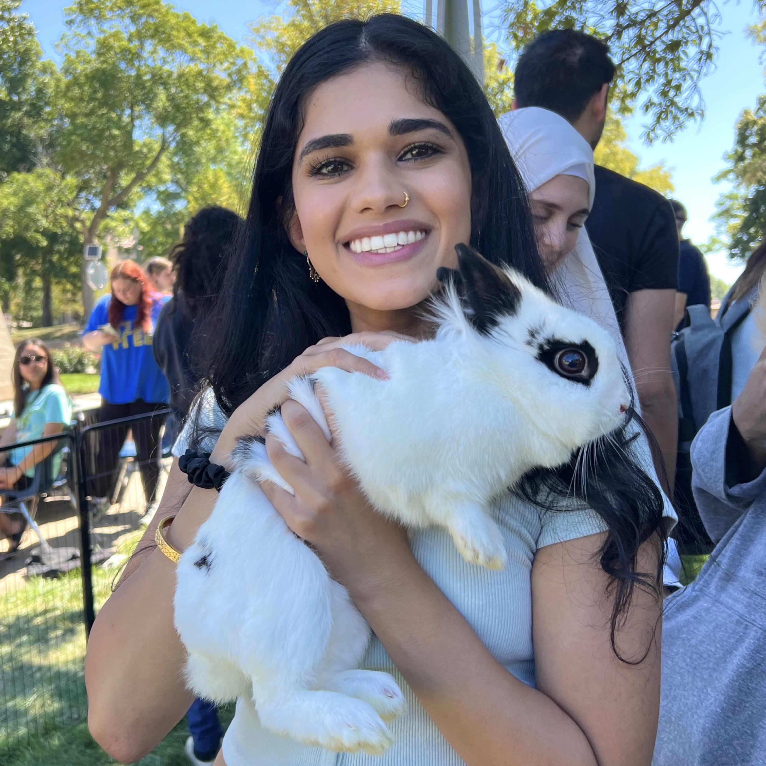 Navi Kaur holding a bunny