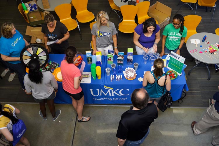overhead view of the Counseling Services booth at Unionfest