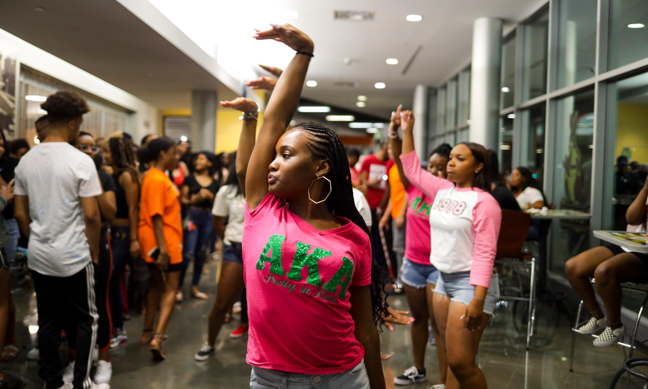 sorority sisters perform a dance as part of Greek Week