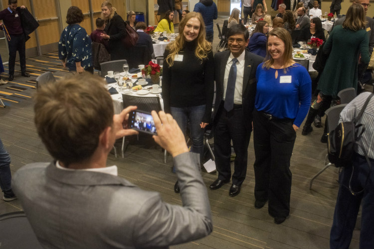 Liz Cook with Chancellor Agrawal and fellow alumna Anne Kniggendorf at the Graduation with Distinction Luncheon.