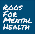navy box with white text that reads Roos For Mental Health