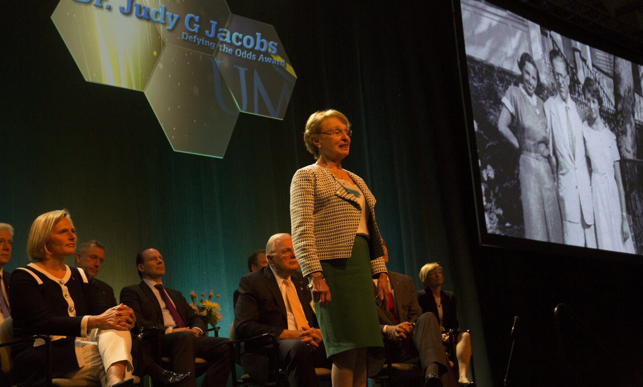 Judy Jacobs onstage during the 2016 UMKC Alumni Awards ceremony