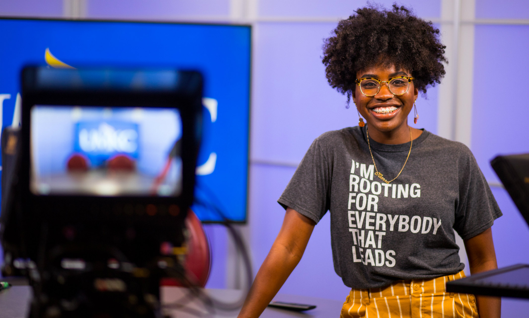 Kiarra-Brown-Edwards-in-TV-studio-for-Student-Storytelling-feature-photo