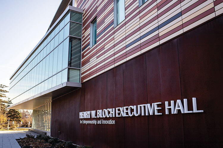 photo of the exterior of the Bloch Executive Hall