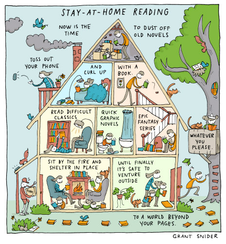 Incidental Comics comic by Grant Snider titled "Stay-at-Home Reading"