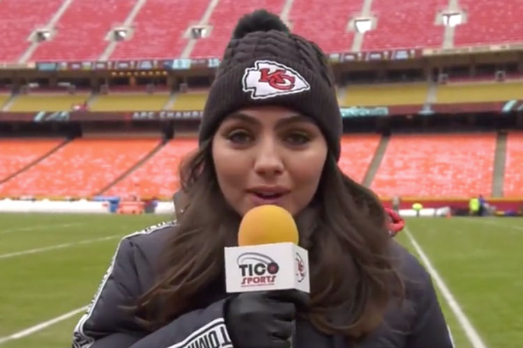 Hannah Bassham reporting from the sideline in Arrowhead