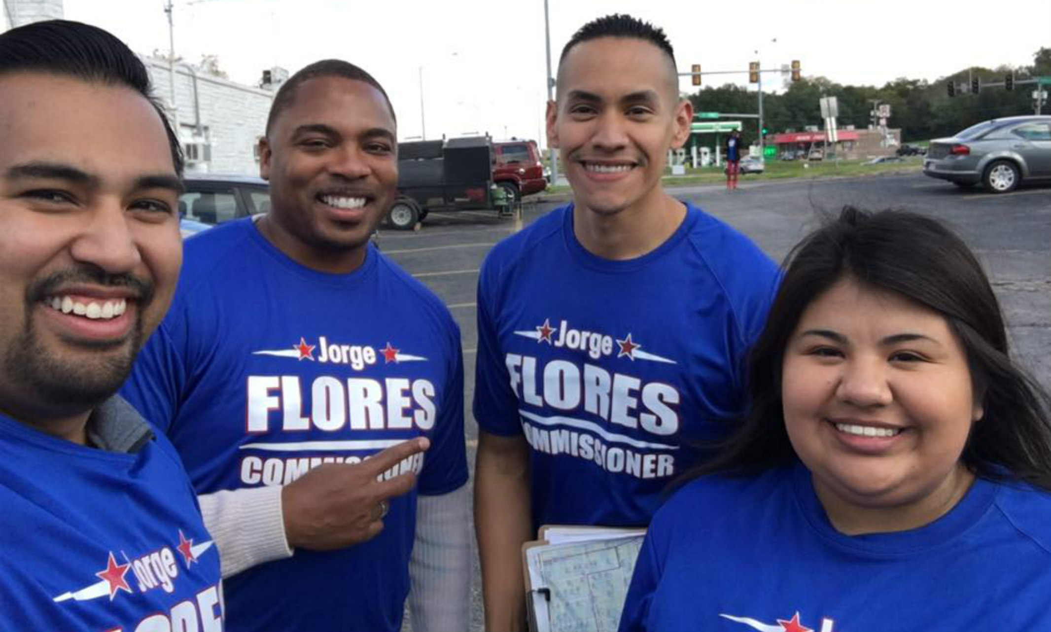 Aly Hernandez, far right, with a group of volunteers previously supporting Jorge Flores' campaign.