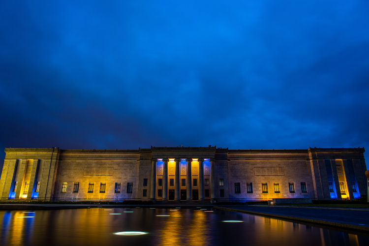 The Nelson-Atkins Museum of Art was lit up blue and gold