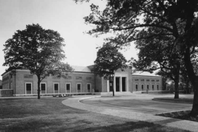 black and white photo of Linda Hall Library