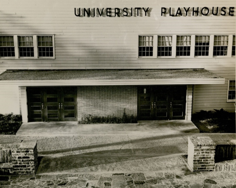 sepia tone photo of University Playhouse in the 1950s