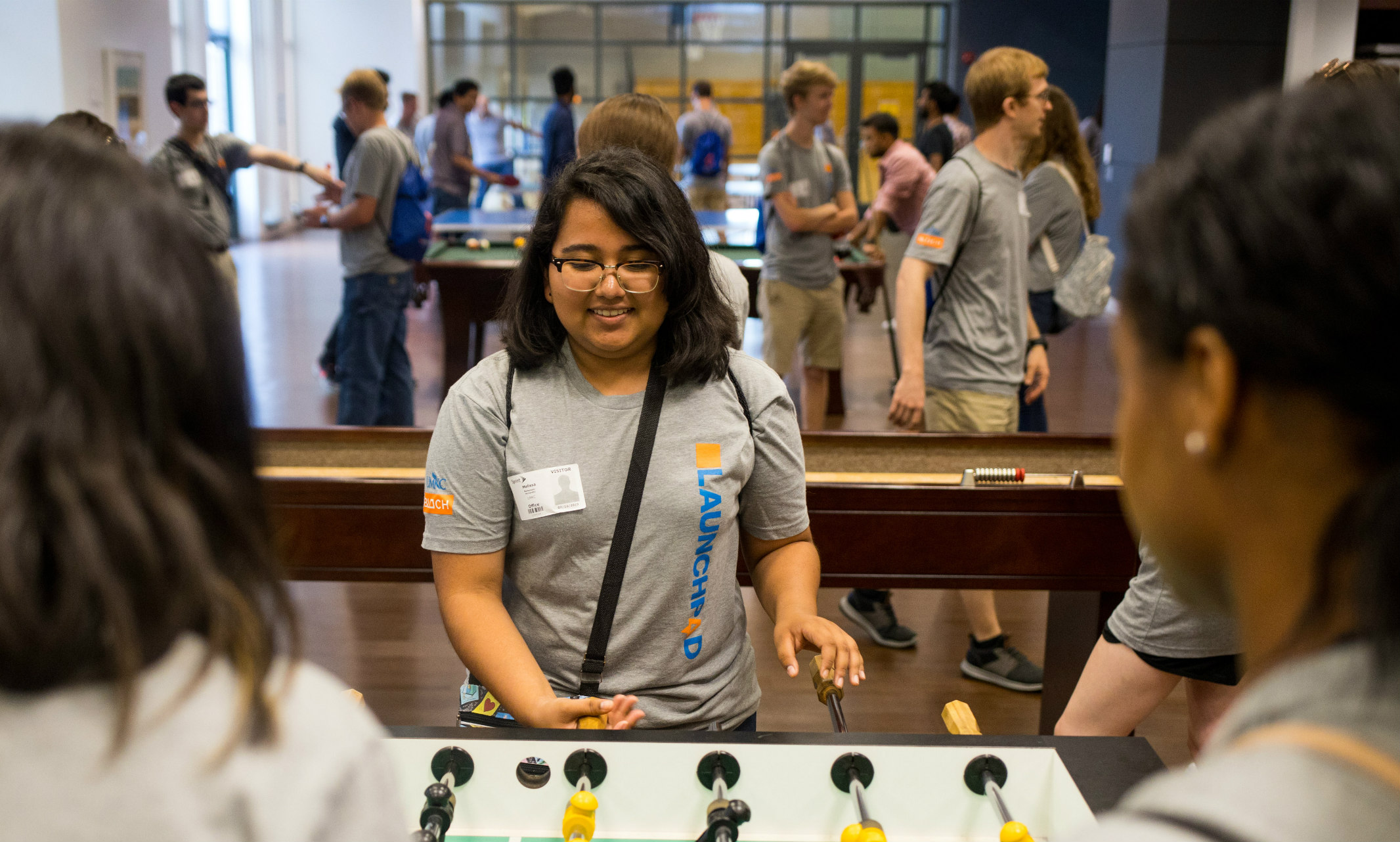 Foosball game at Bloch Launchpad student event