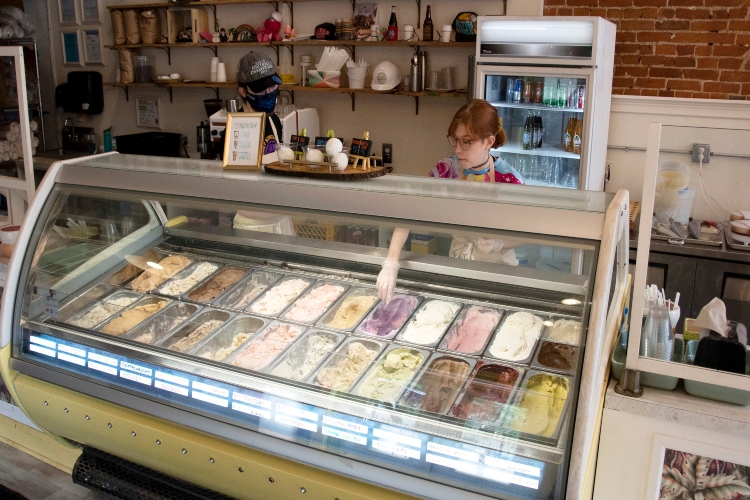 Employees scoop ice cream at Betty Rae's