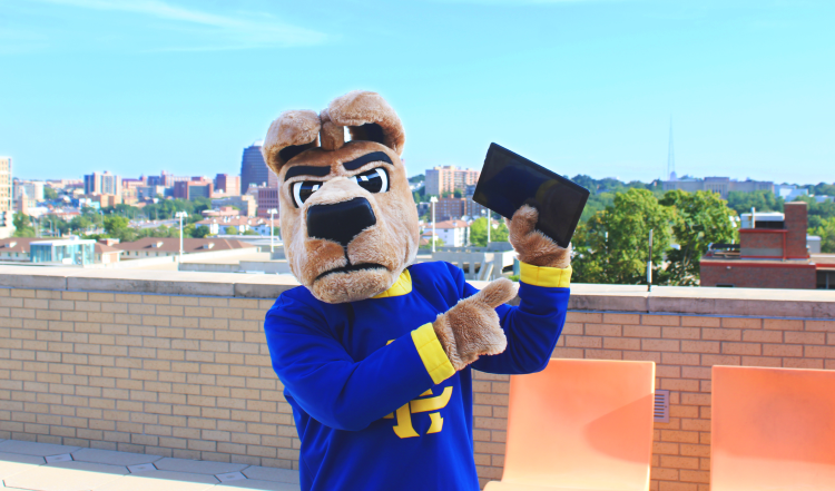 Picture of KC roo holding a tablet.
