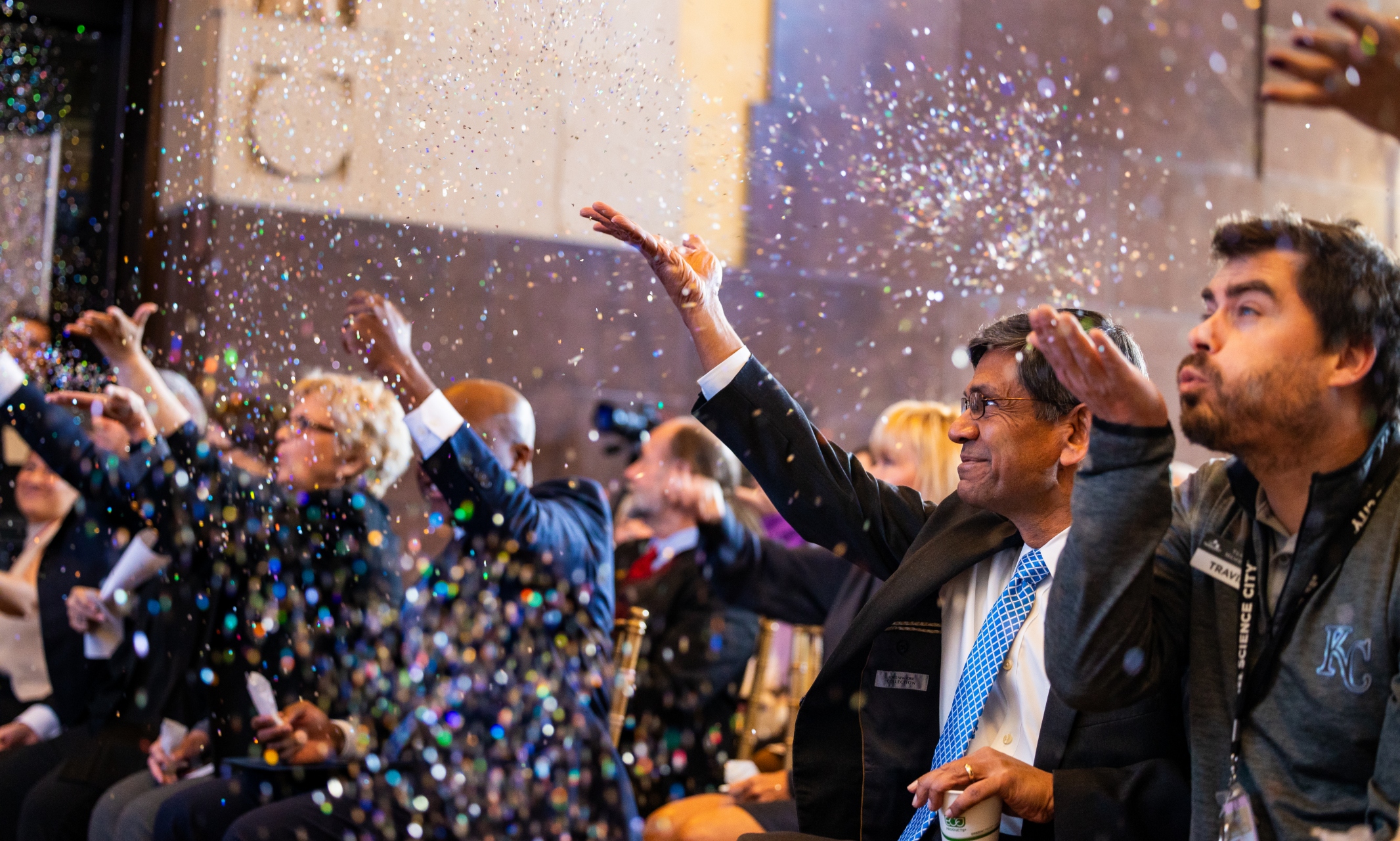 Chancellor with confetti at Disney announcement at Union Station